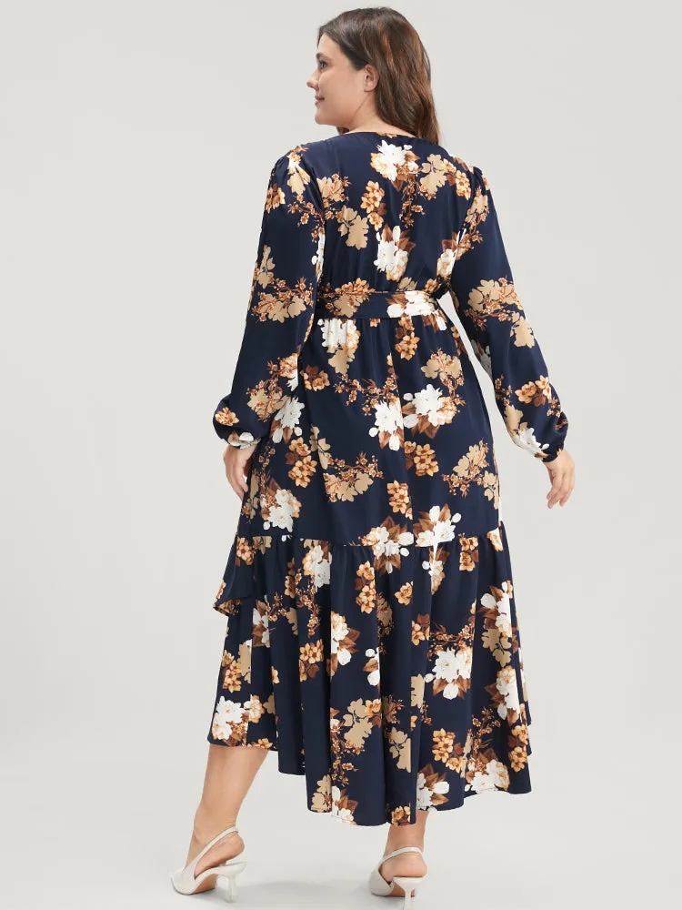 Floral Wrap Pocket Belted High Low Hem Dress sold by Bloomchic product image thumbnail 2