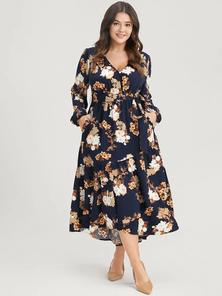 Floral Wrap Pocket Belted High Low Hem Dress sold by Bloomchic product image thumbnail 3
