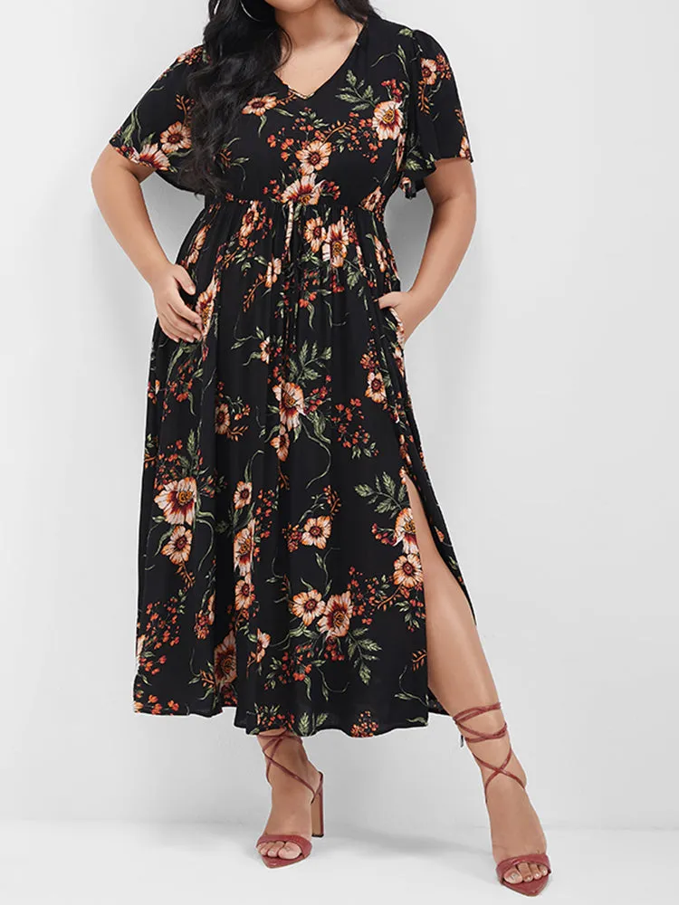 Floral Split Elastic Waist Pocket Ruffled Maxi Dress sold by Bloomchic product image thumbnail 4