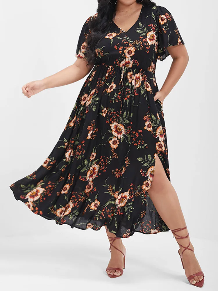 Floral Split Elastic Waist Pocket Ruffled Maxi Dress sold by Bloomchic product image thumbnail 3