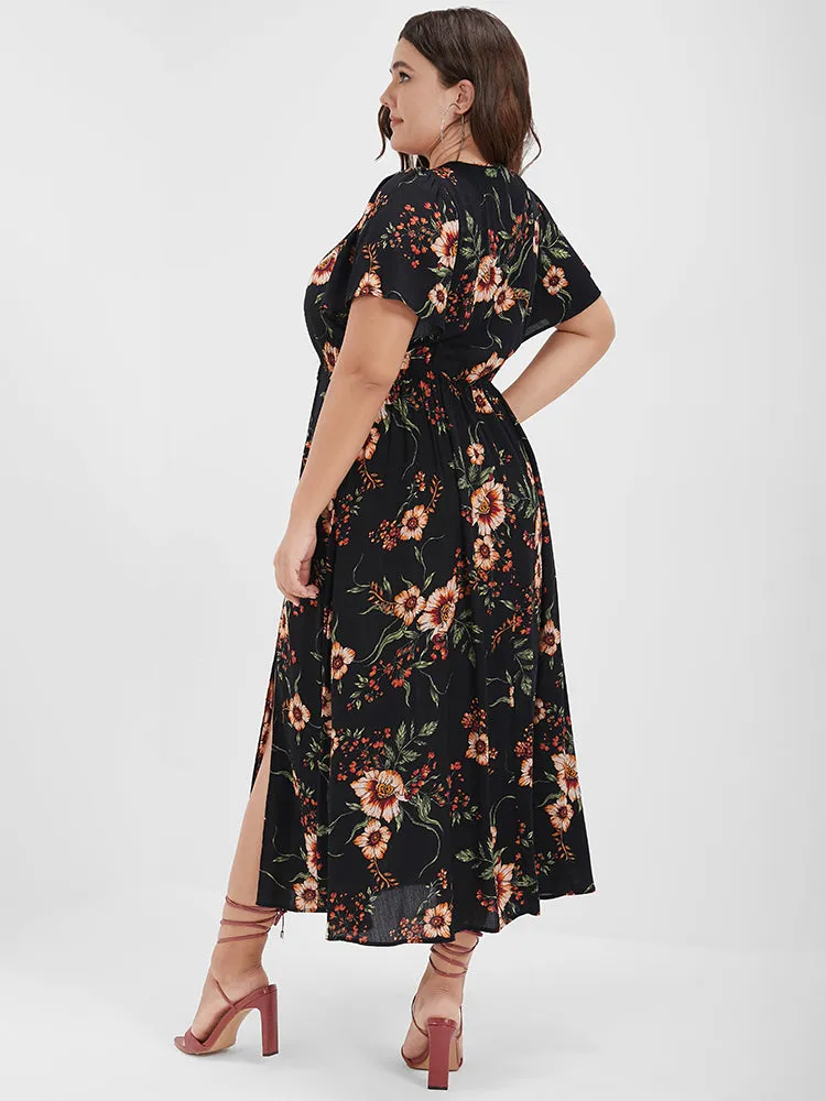 Floral Split Elastic Waist Pocket Ruffled Maxi Dress sold by Bloomchic product image thumbnail 2