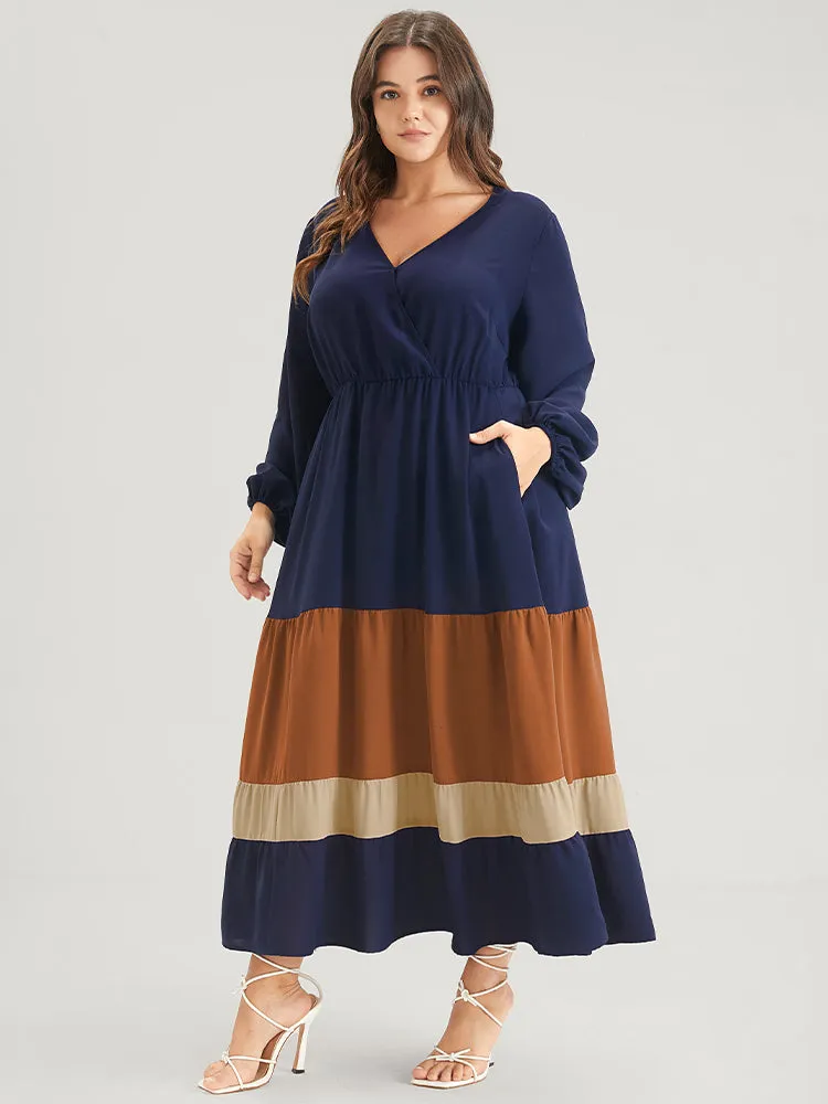 Bloom Dress -Colorblock Contrast Pocket Lantern Sleeve Flutter Surplice Neck Maxi Dress sold by Bloomchic product image thumbnail 4