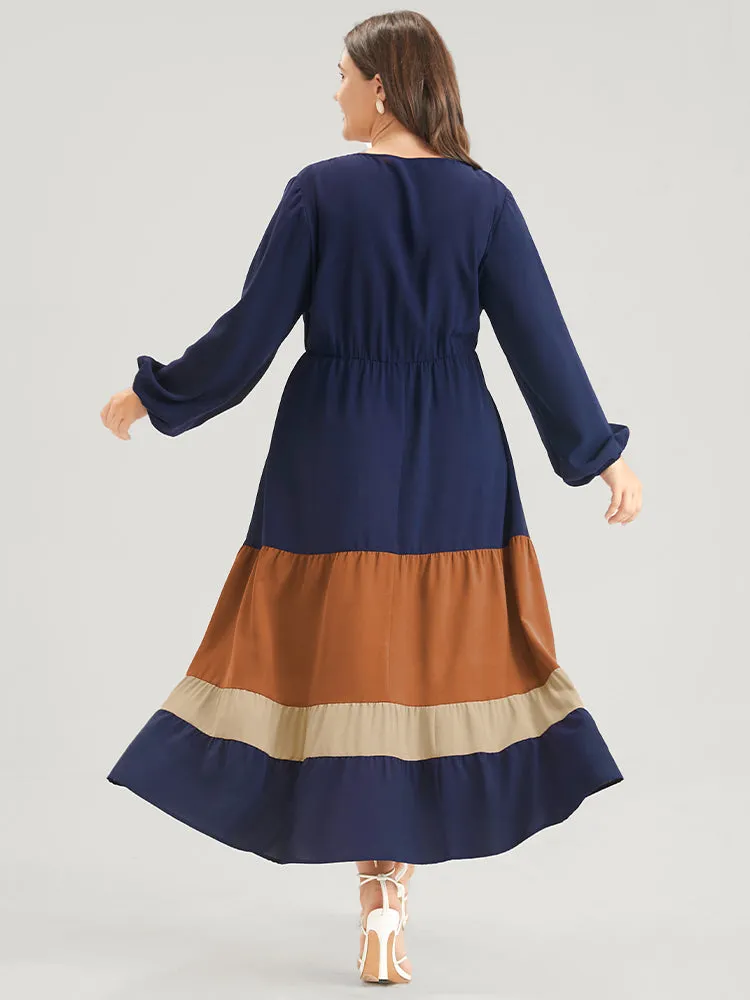 Bloom Dress -Colorblock Contrast Pocket Lantern Sleeve Flutter Surplice Neck Maxi Dress sold by Bloomchic product image thumbnail 2