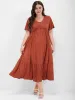 Solid V Neck Button Pocket Pleated Ruffle Maxi Dress sold by Bloomchic