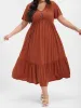 Solid V Neck Button Pocket Pleated Ruffle Maxi Dress sold by Bloomchic