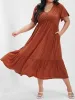 Solid V Neck Button Pocket Pleated Ruffle Maxi Dress sold by Bloomchic