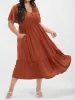 Solid V Neck Button Pocket Pleated Ruffle Maxi Dress sold by Bloomchic