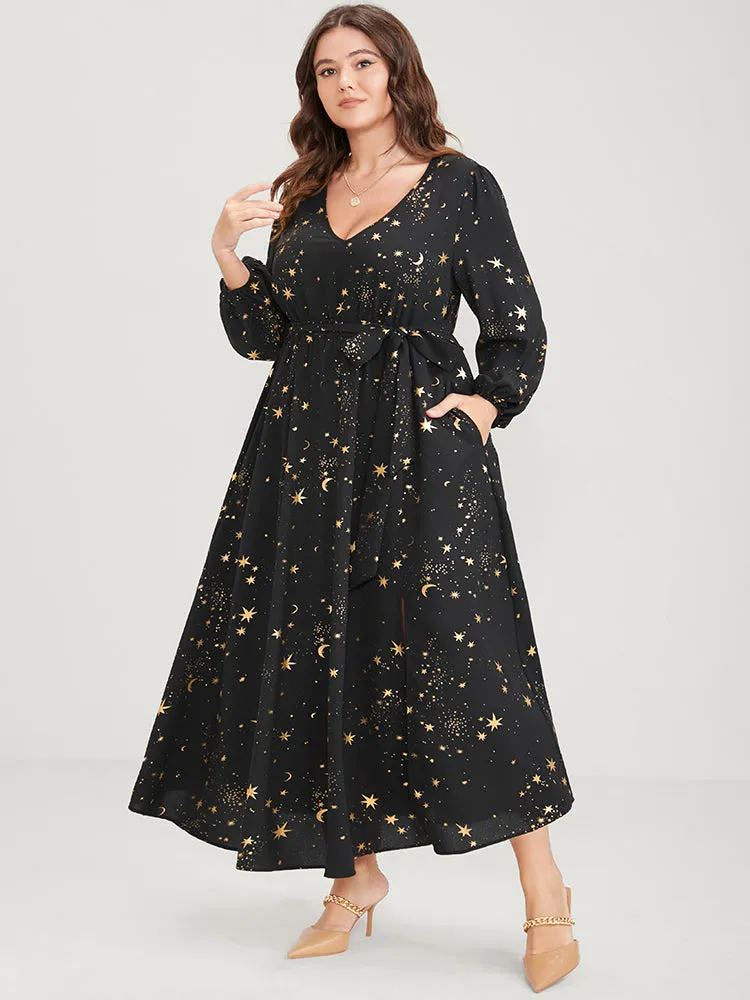 Moon And Star Pocket Split Belted Bodycon Dress sold by Bloomchic product image thumbnail 3