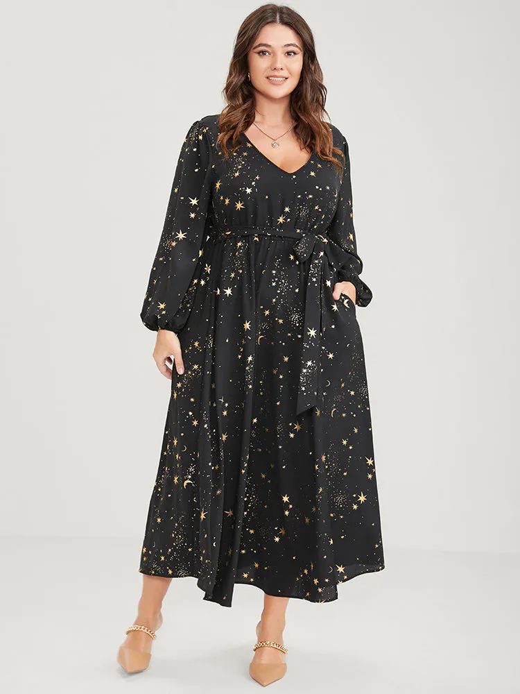 Moon And Star Pocket Split Belted Bodycon Dress sold by Bloomchic