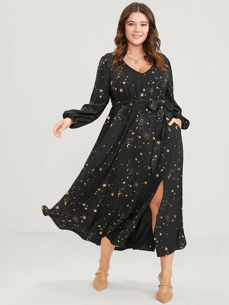 Moon And Star Pocket Split Belted Bodycon Dress sold by Bloomchic product image thumbnail 4