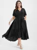 Solid Button Pocket Belted Ruffles Wrap Midi Dress sold by Bloomchic