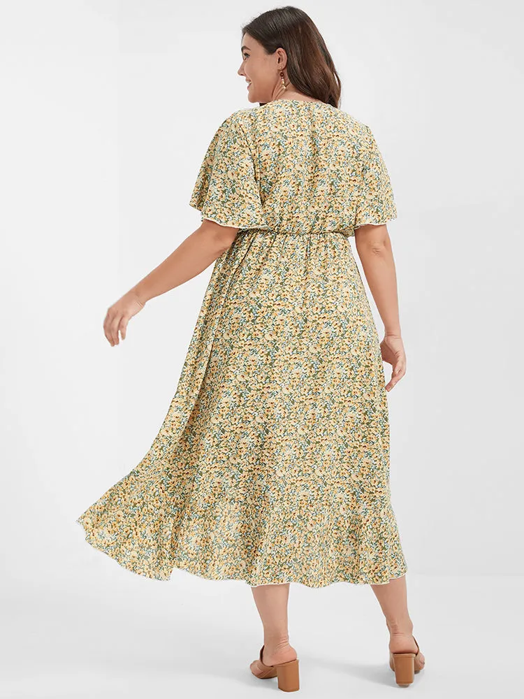 Ditsy Floral Ruffles Ties Split V Neck Dress sold by Bloomchic product image thumbnail 2