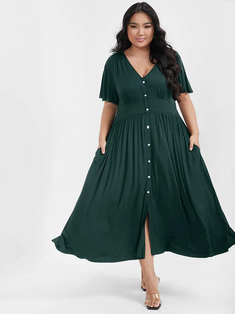 Solid Button Ruffled Split Pocket Modal Maxi Dress sold by Bloomchic product image thumbnail 2