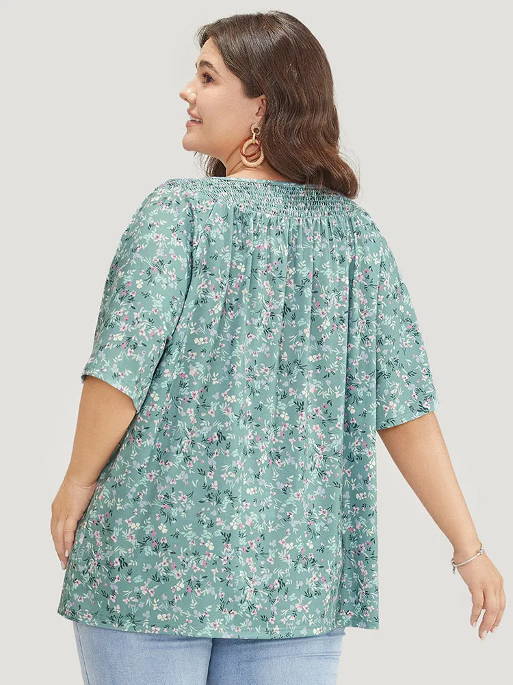 Ditsy Floral Shirred Gathered Ruffle Sleeve T-shirt sold by Bloomchic product image thumbnail 2