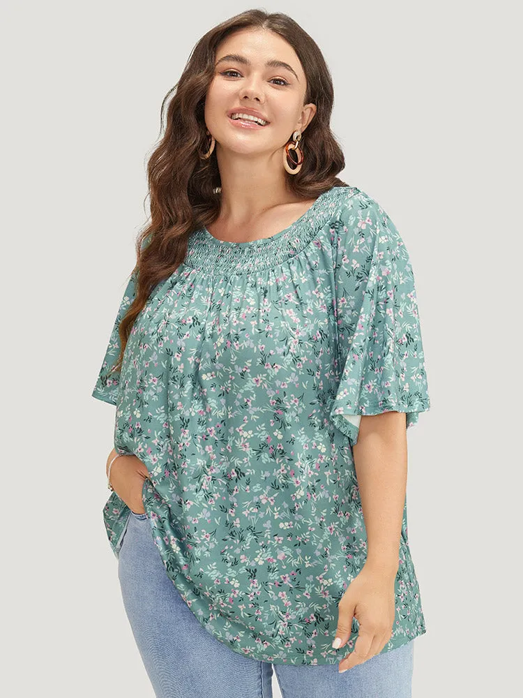 Ditsy Floral Shirred Gathered Ruffle Sleeve T-shirt sold by Bloomchic product image thumbnail 5