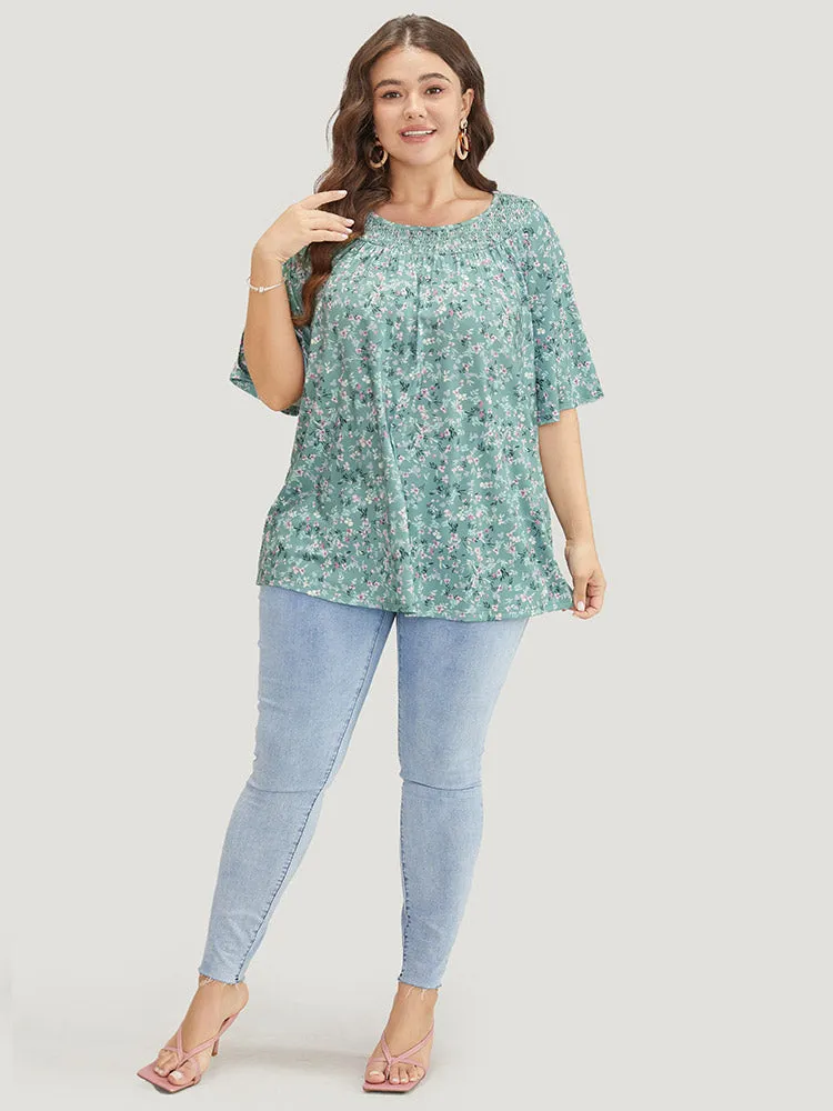Ditsy Floral Shirred Gathered Ruffle Sleeve T-shirt sold by Bloomchic product image thumbnail 4