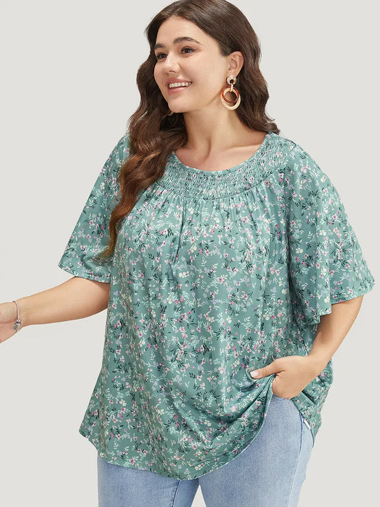 Ditsy Floral Shirred Gathered Ruffle Sleeve T-shirt sold by Bloomchic product image thumbnail 3