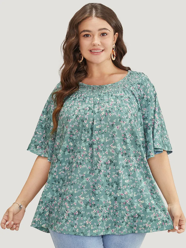 Ditsy Floral Shirred Gathered Ruffle Sleeve T-shirt sold by Bloomchic