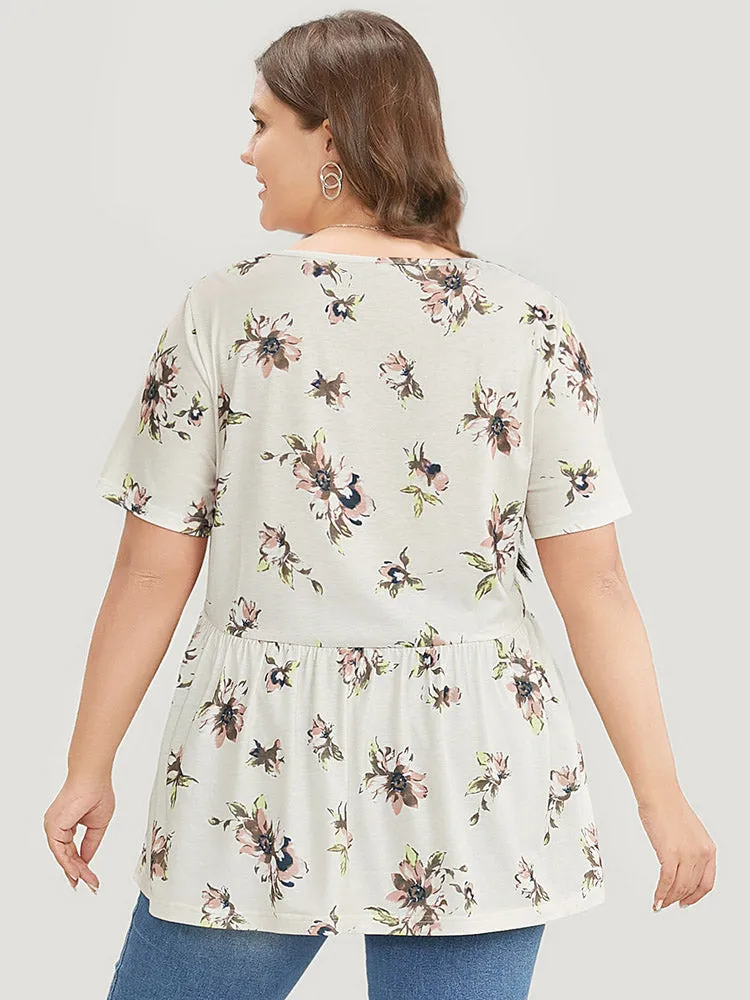 Floral Print Flutter Hem V Neck T-shirt sold by Bloomchic product image thumbnail 2