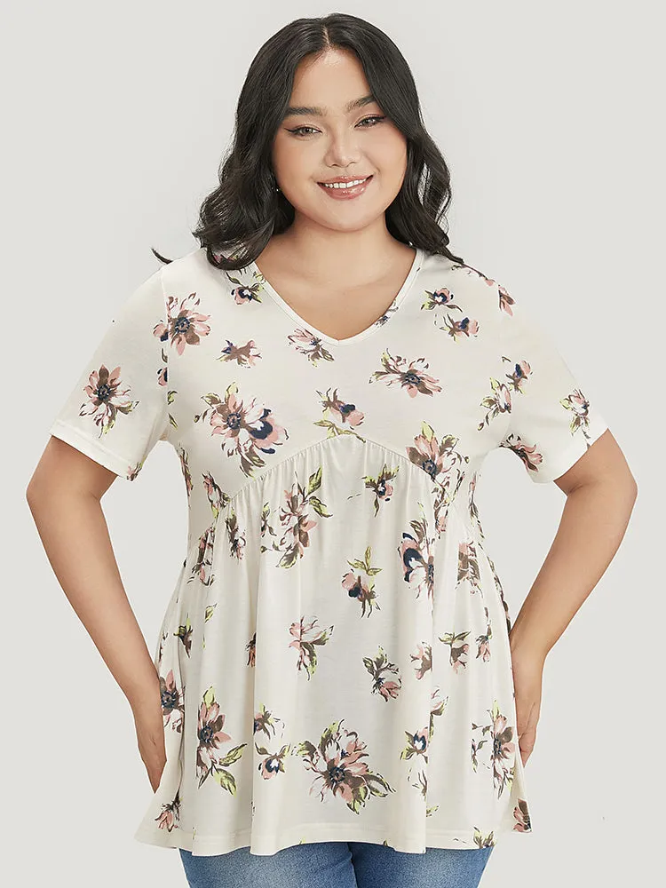 Floral Print Flutter Hem V Neck T-shirt sold by Bloomchic product image thumbnail 5