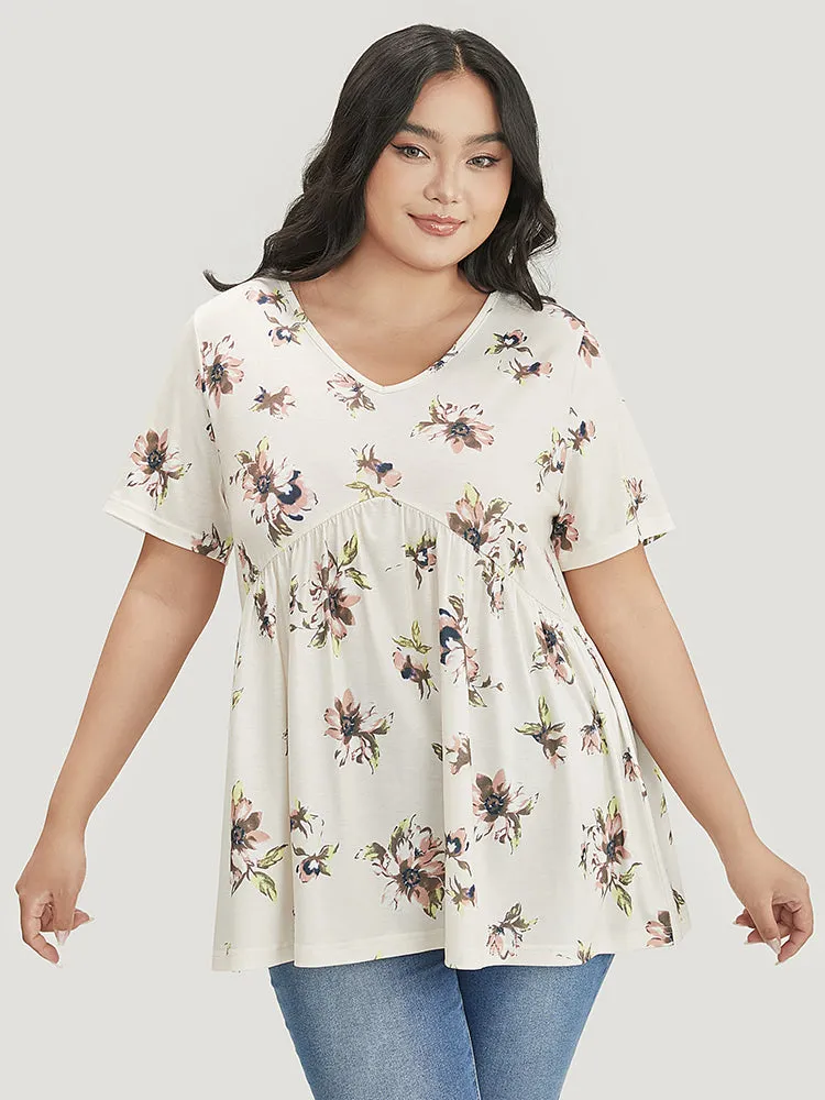 Floral Print Flutter Hem V Neck T-shirt sold by Bloomchic product image thumbnail 3
