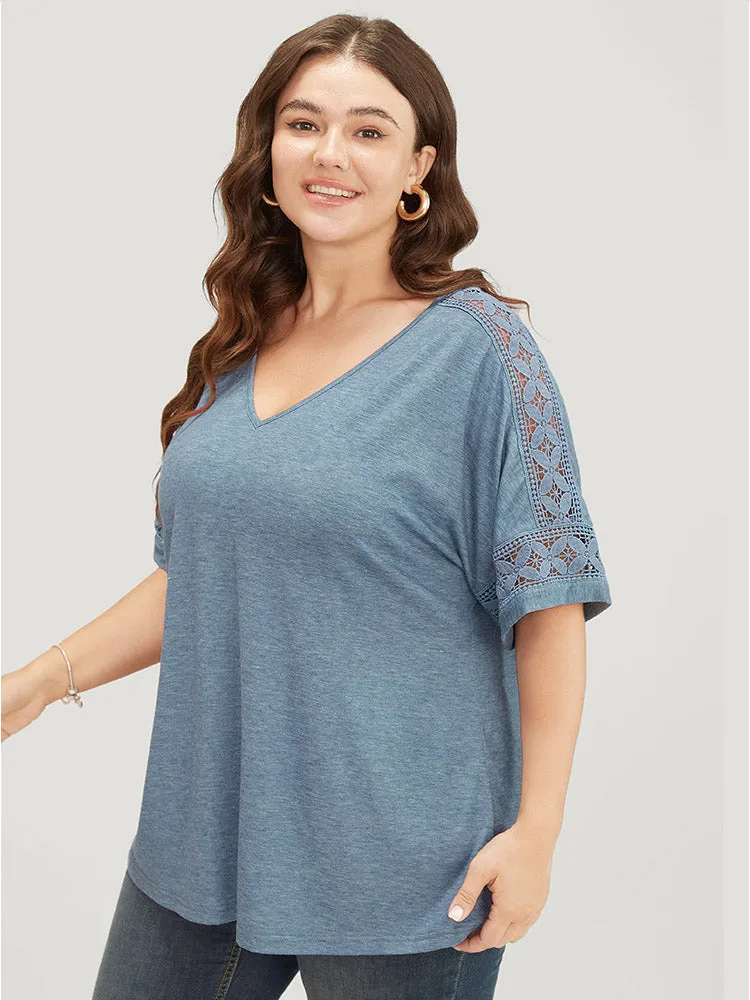 Sold Lace Patchwork Dolman Sleeve T-shirt sold by Bloomchic product image thumbnail 3