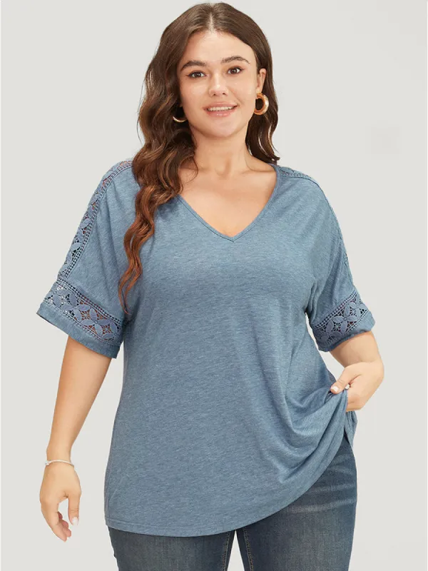 Sold Lace Patchwork Dolman Sleeve T-shirt sold by Bloomchic