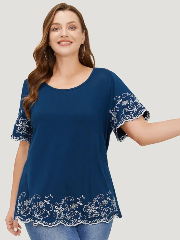 Floral Broderie Anglaise Ruffle Sleeve T-shirt sold by Bloomchic