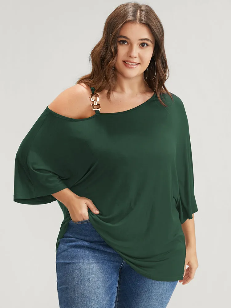 Plain Metal Button Dolman Sleeve One Shoulder Modal T-shirt sold by Bloomchic product image thumbnail 4