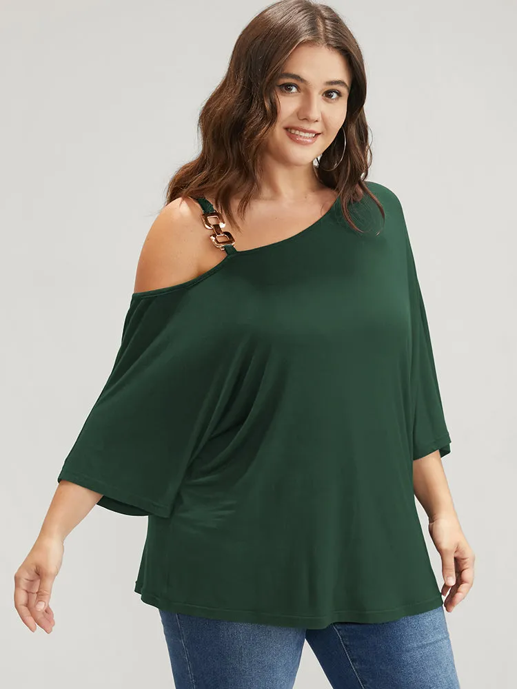 Plain Metal Button Dolman Sleeve One Shoulder Modal T-shirt sold by Bloomchic product image thumbnail 3