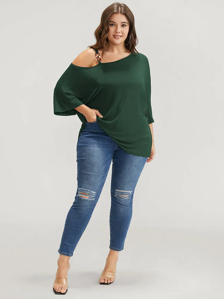 Plain Metal Button Dolman Sleeve One Shoulder Modal T-shirt sold by Bloomchic product image thumbnail 2