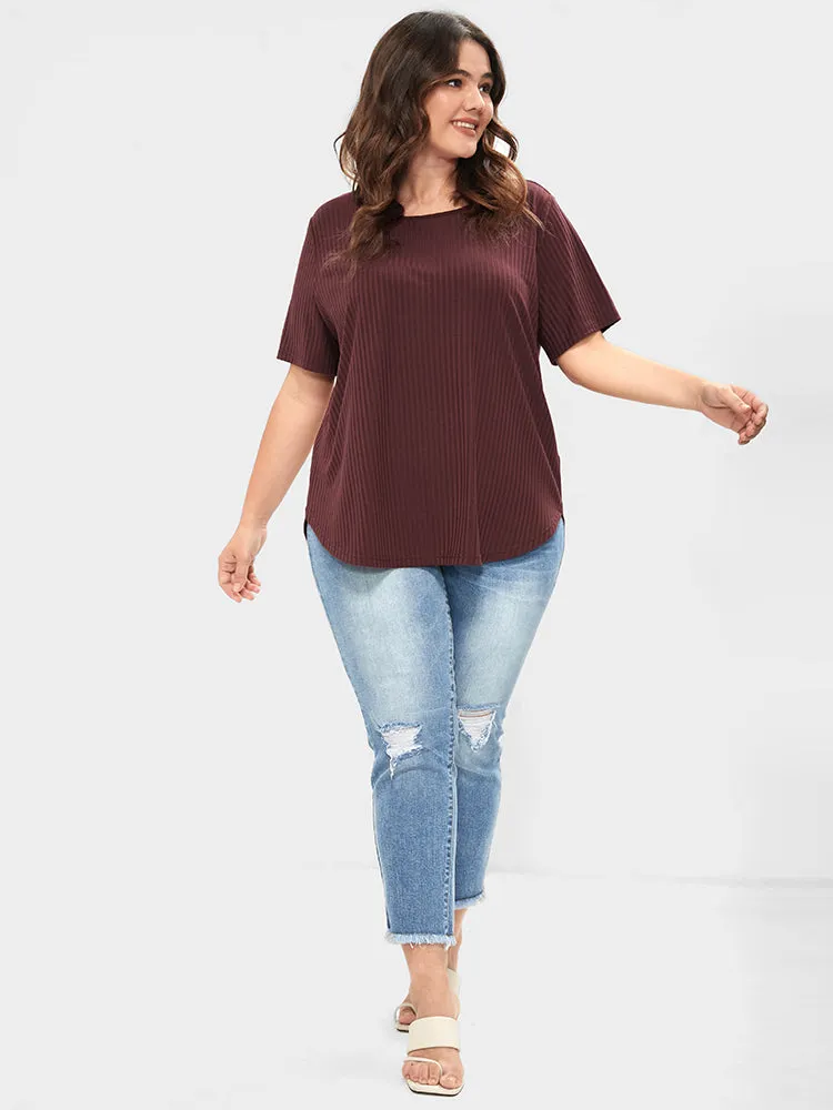 Plain Button Back Rib Knit Tee sold by Bloomchic product image thumbnail 2