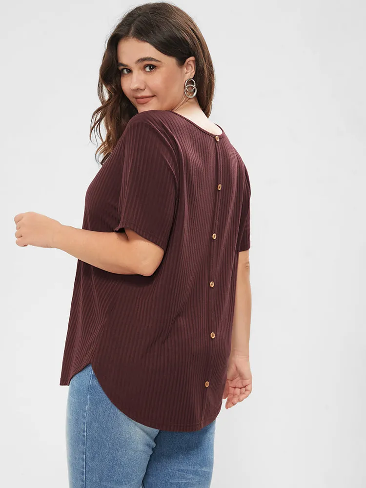 Plain Button Back Rib Knit Tee sold by Bloomchic
