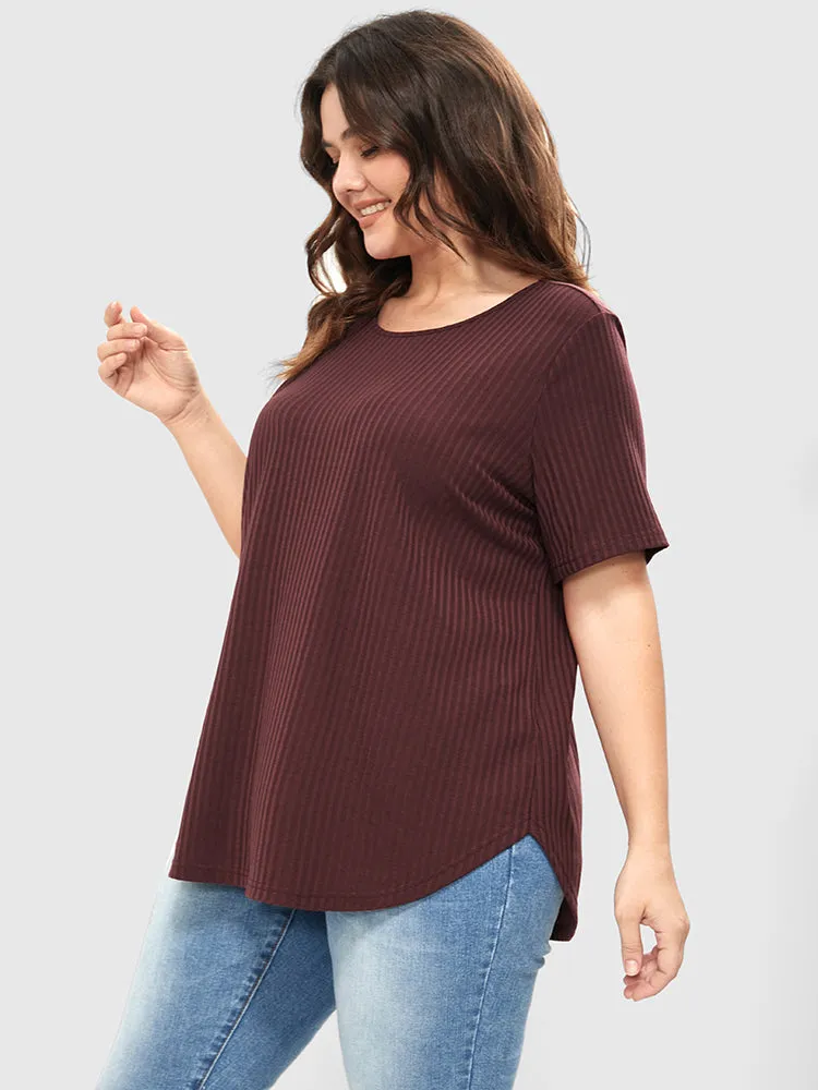Plain Button Back Rib Knit Tee sold by Bloomchic product image thumbnail 5