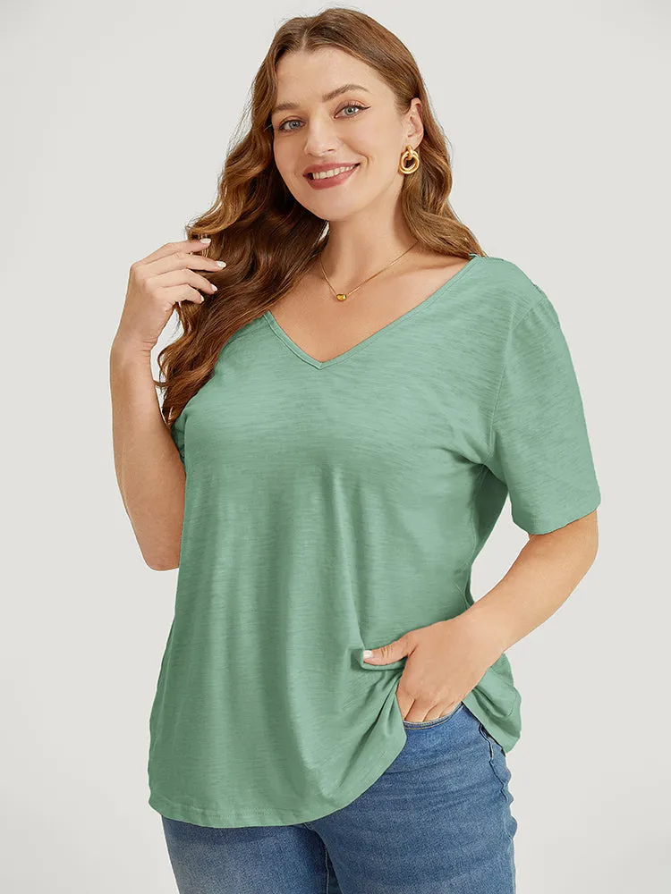 Plain V Neck Contrast Lace Backless T-shirt sold by Bloomchic product image thumbnail 2