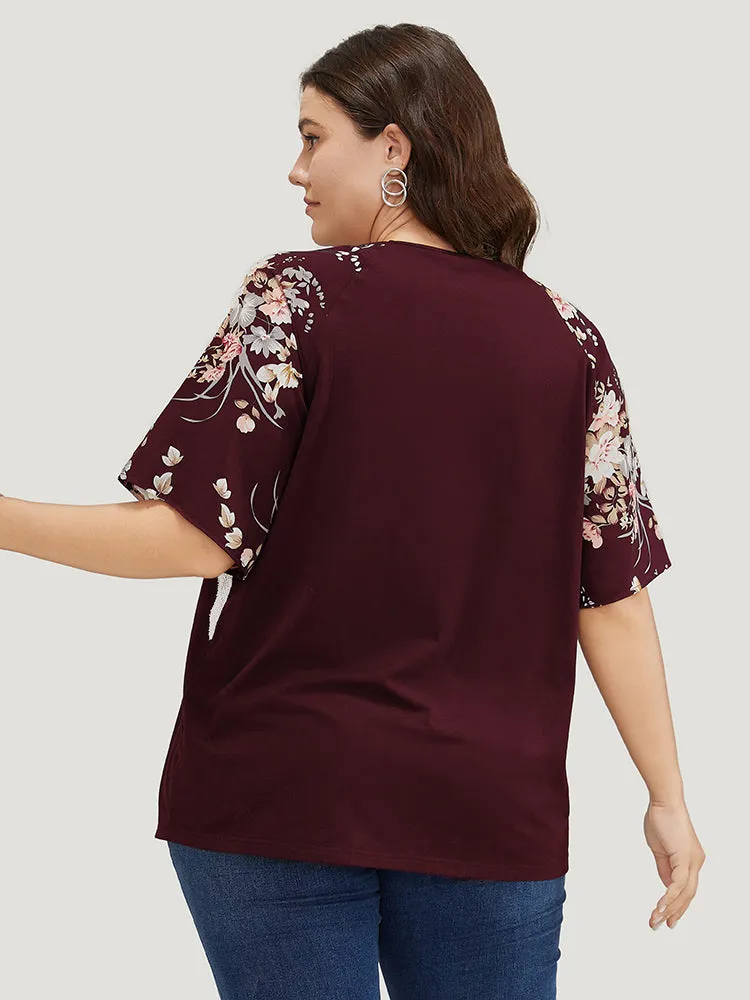 Floral Patchwork Lace Raglan Sleeve T-shirt sold by Bloomchic product image thumbnail 3