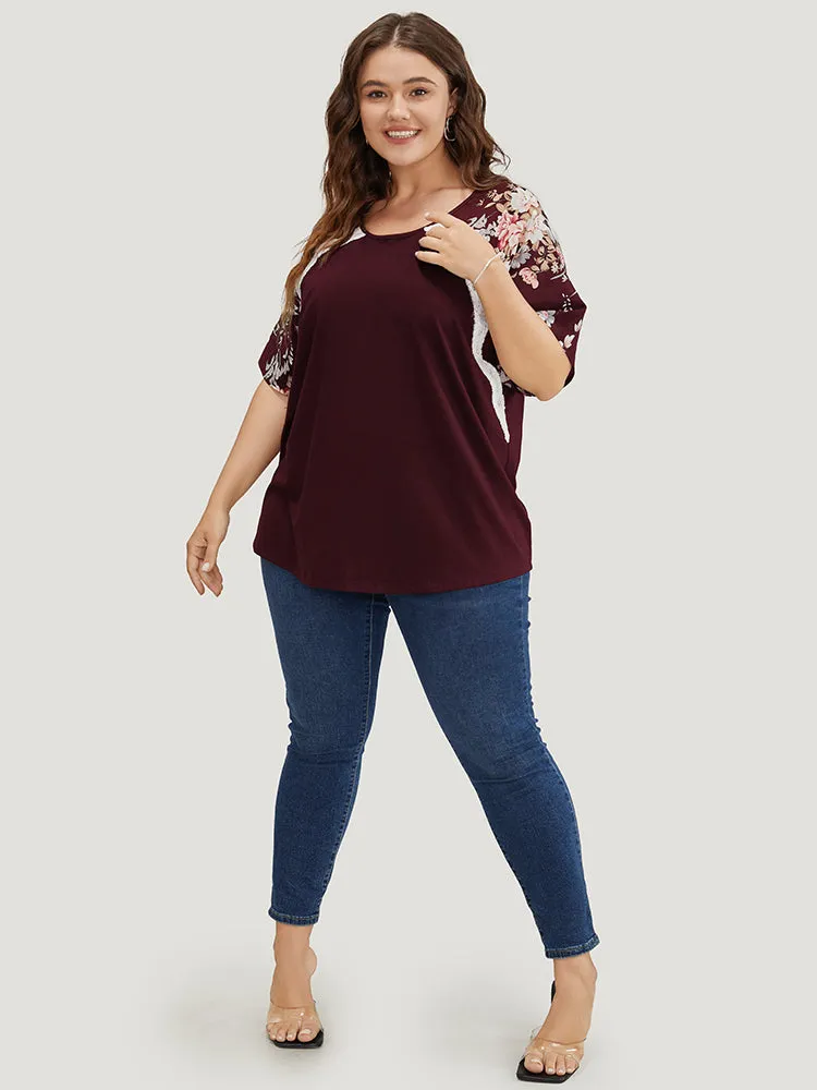 Floral Patchwork Lace Raglan Sleeve T-shirt sold by Bloomchic product image thumbnail 4