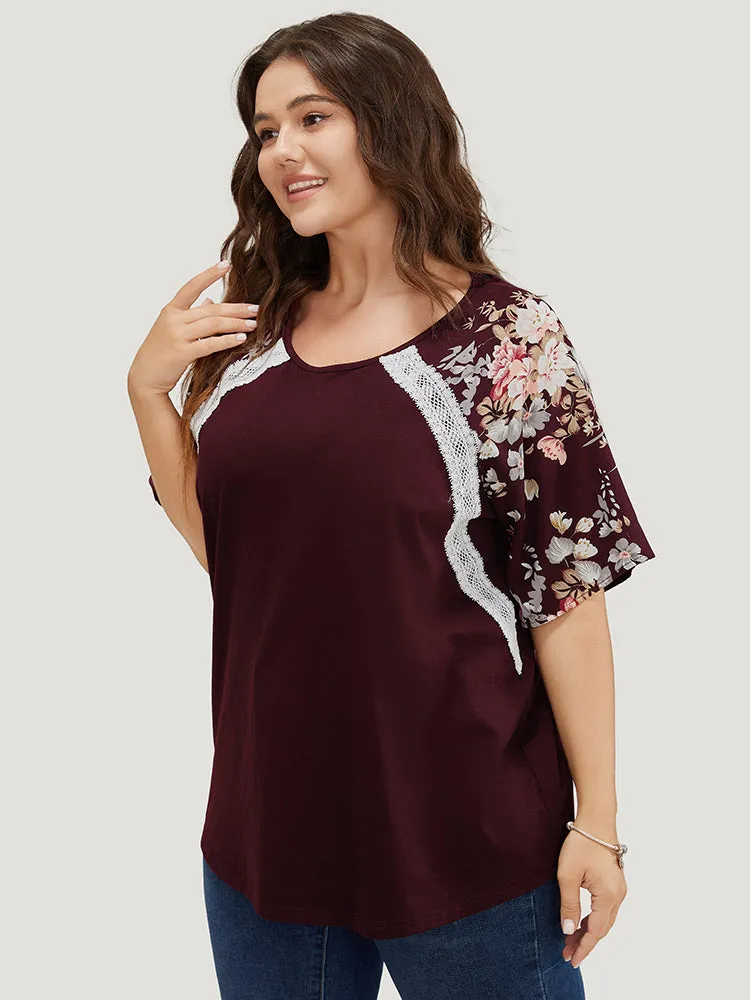 Floral Patchwork Lace Raglan Sleeve T-shirt sold by Bloomchic product image thumbnail 2
