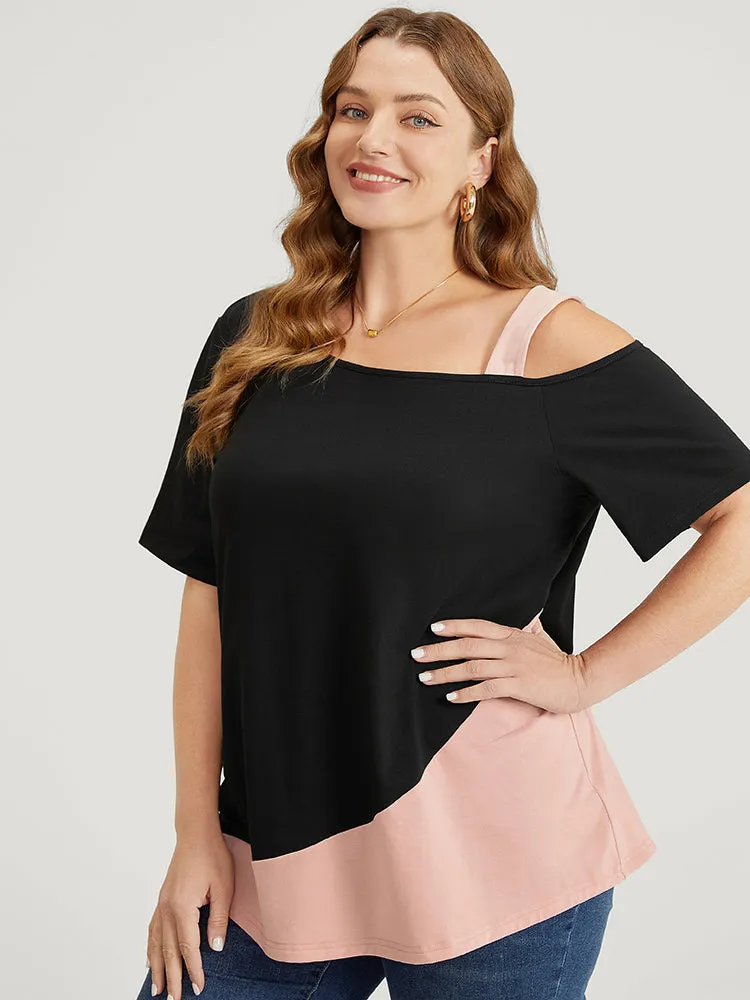 Two Tone Asymmetrical Neck T-shirt sold by Bloomchic product image thumbnail 4