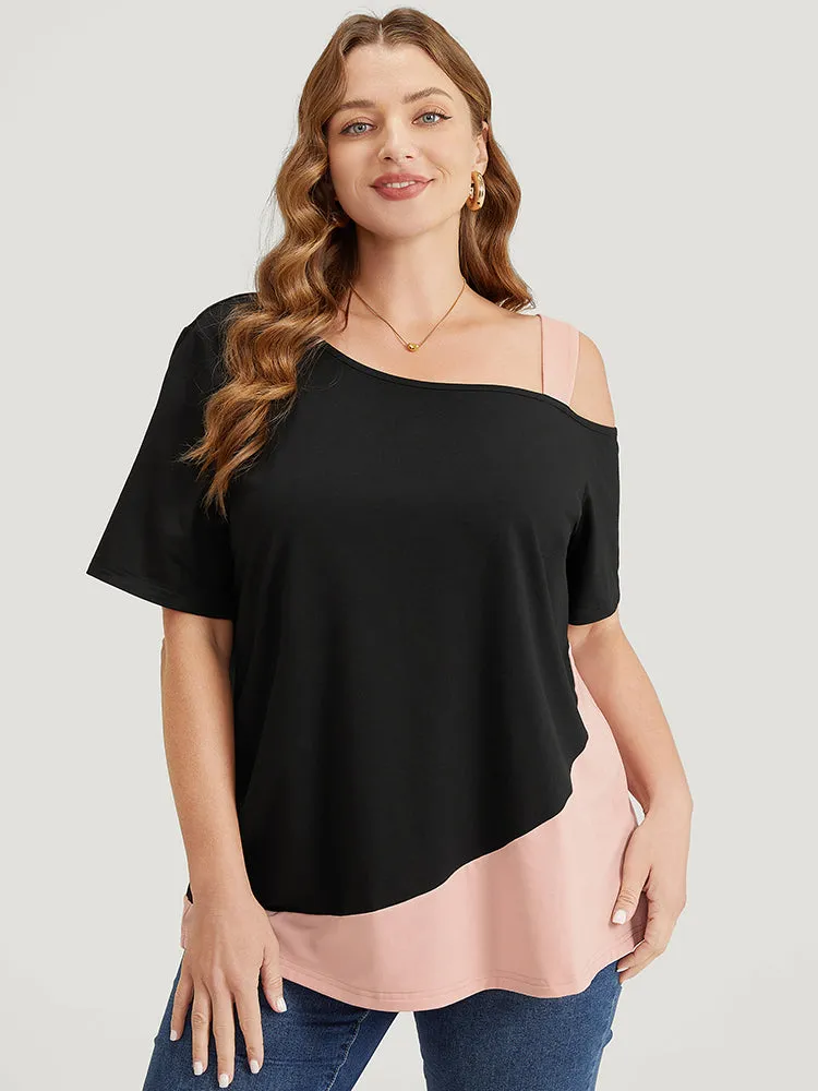 Two Tone Asymmetrical Neck T-shirt sold by Bloomchic product image thumbnail 3