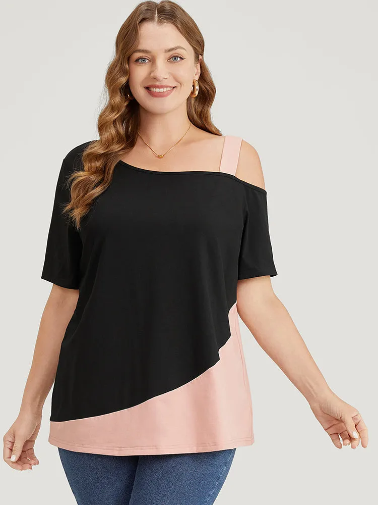 Two Tone Asymmetrical Neck T-shirt sold by Bloomchic product image thumbnail 2