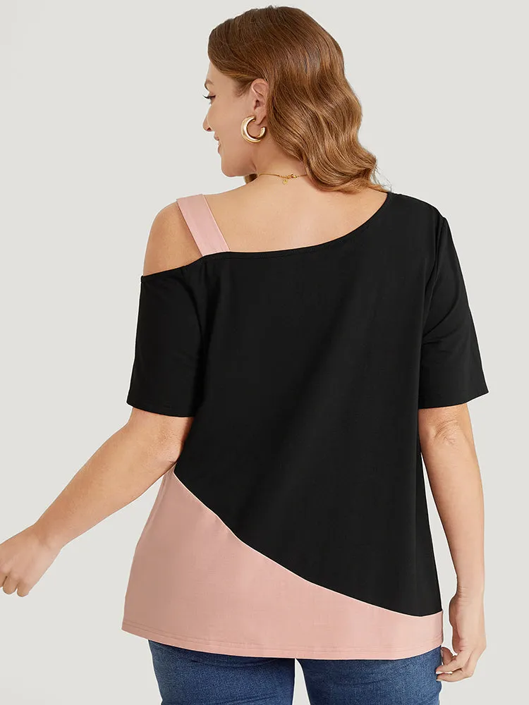 Two Tone Asymmetrical Neck T-shirt sold by Bloomchic product image thumbnail 5