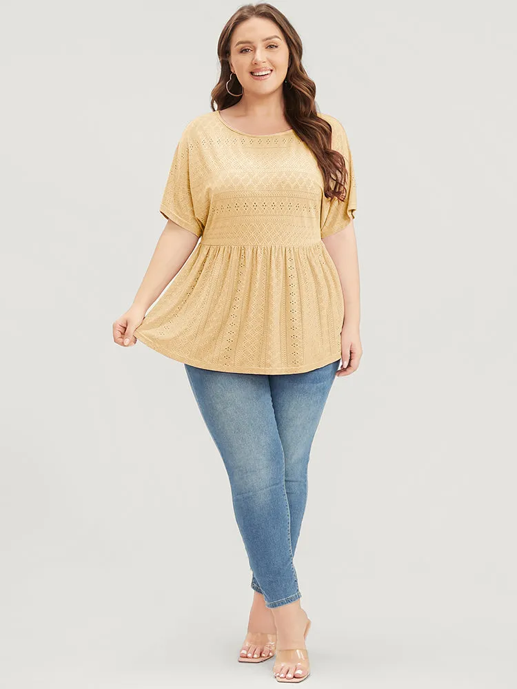 Plain Round Neck Broderie Anglaise Ruffles T-shirt sold by Bloomchic product image thumbnail 3