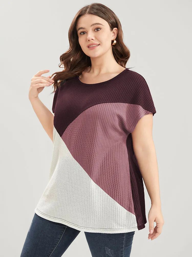 Colorblock Contrast Dolman Sleeve Waffle Knit Tee sold by Bloomchic product image thumbnail 2