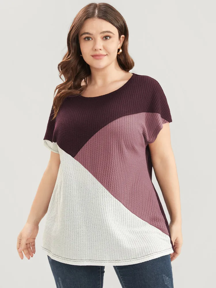 Colorblock Contrast Dolman Sleeve Waffle Knit Tee sold by Bloomchic
