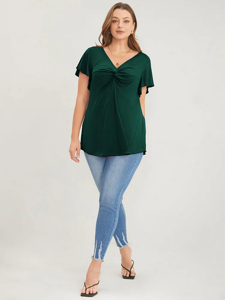 Plain Twist Front Ruffle Sleeve V Neck T-shirt sold by Bloomchic product image thumbnail 3