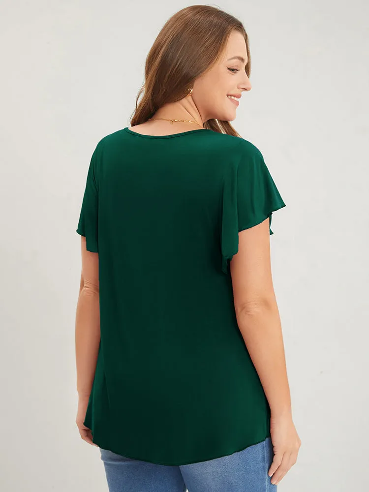 Plain Twist Front Ruffle Sleeve V Neck T-shirt sold by Bloomchic product image thumbnail 2