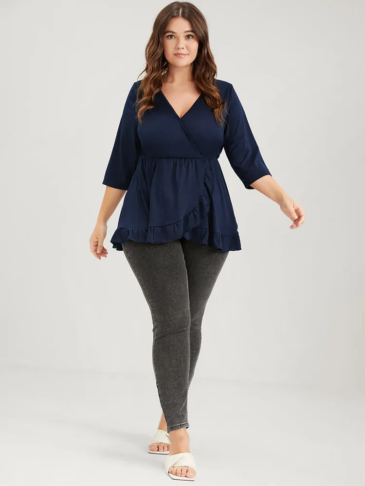 Solid Ruffles Trim Button Wrap Modal T-shirt sold by Bloomchic product image thumbnail 2