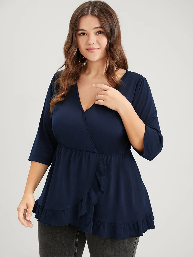 Solid Ruffles Trim Button Wrap Modal T-shirt sold by Bloomchic product image thumbnail 5