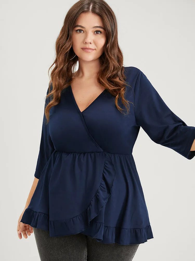 Solid Ruffles Trim Button Wrap Modal T-shirt sold by Bloomchic product image thumbnail 4